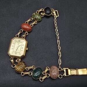 Kenneth Jay Lane Gemstone Scarab Watch AS IS Read